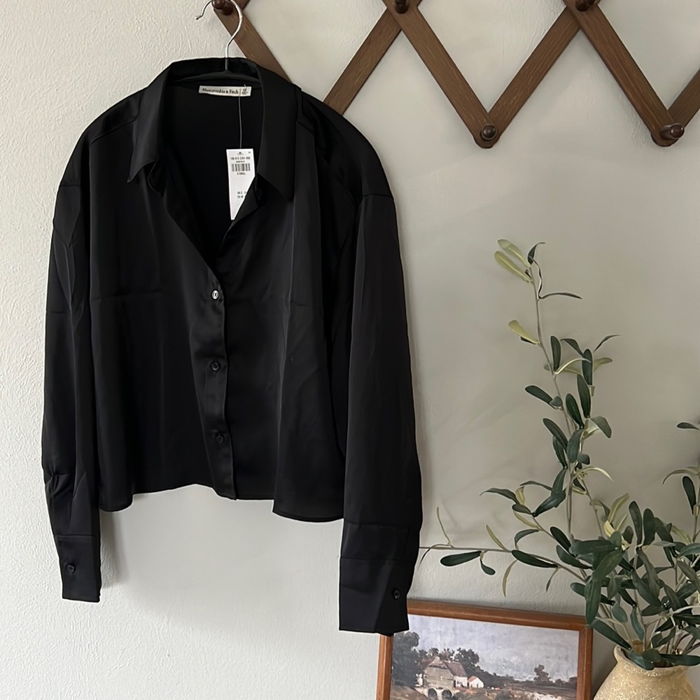 Abercrombie cropped “silk” button down